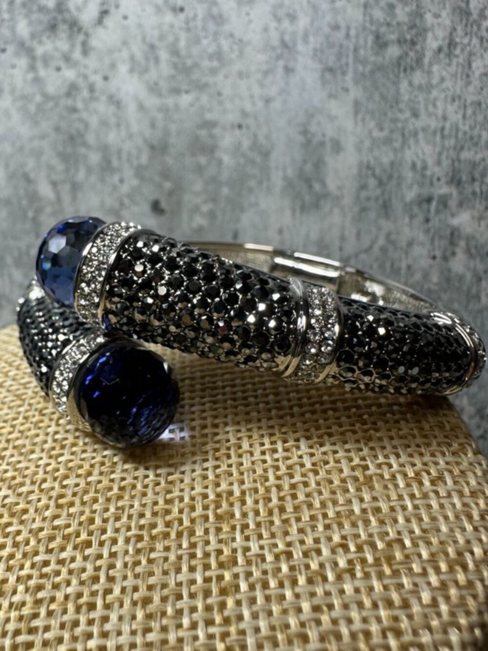 Joan Boyce hinged bangle bracelet navy, gray, and silver